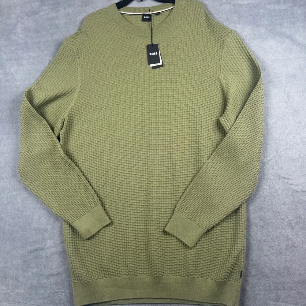 Hugo Boss H-Imberto B&T Green Cotton Textured Knit Sweater Mens 2XT NEW $228